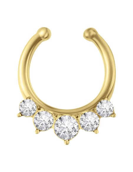 Inel fals pentru nas Septum Ring model cu 5 cristale, piercing fals