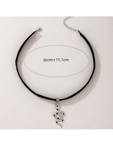 Colier choker din piele ecologica si medalion cu sarpe