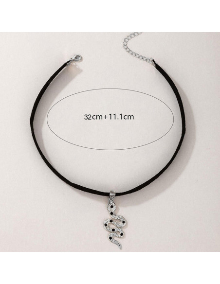 Colier choker din piele ecologica si medalion cu sarpe
