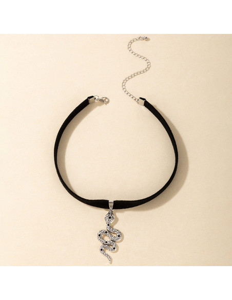Colier choker din piele ecologica si medalion cu sarpe