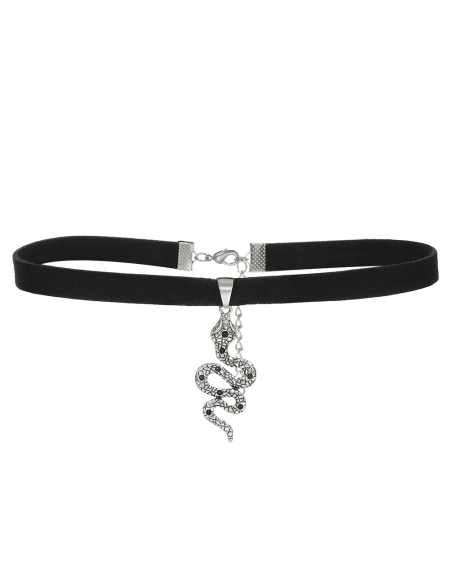 Colier choker din piele ecologica si medalion cu sarpe