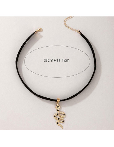 Colier choker din piele ecologica si medalion cu sarpe