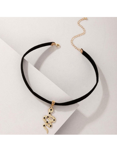 Colier choker din piele ecologica si medalion cu sarpe