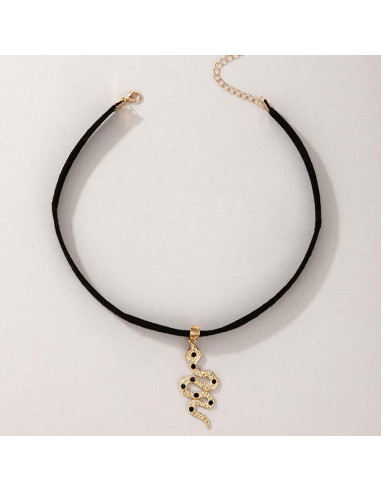 Colier choker din piele ecologica si medalion cu sarpe