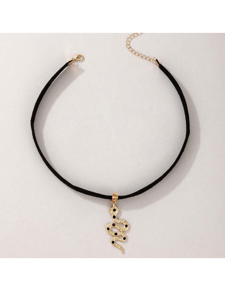 Colier choker din piele ecologica si medalion cu sarpe