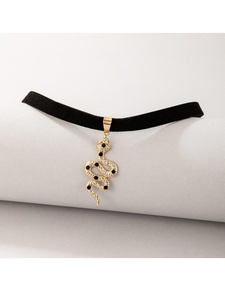 Colier choker din piele ecologica si medalion cu sarpe