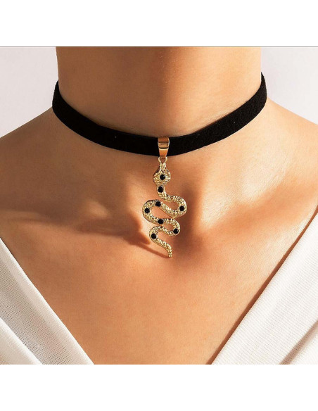 Colier choker din piele ecologica si medalion cu sarpe