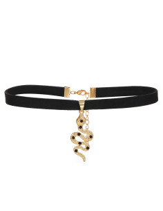 Colier choker din piele ecologica si medalion cu sarpe