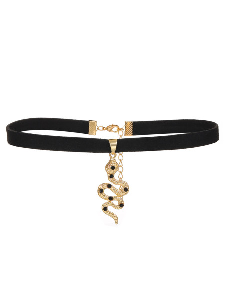 Colier choker din piele ecologica si medalion cu sarpe