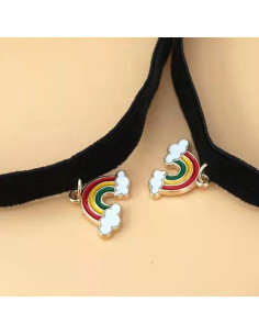 Colier choker din panglica de catifea neagra si medalion curcubeu cu norisori 2