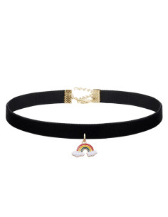Colier choker din panglica de catifea neagra si medalion curcubeu cu norisori