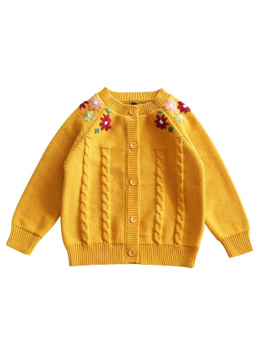 Jacheta tricotata pentru copii, model clasic, cusuta cu flori