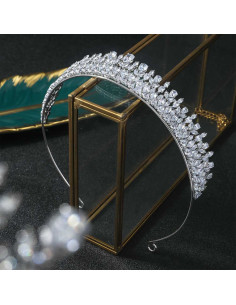 Tiara eleganta Snowdrops, model ingust cu cristale si flori 2