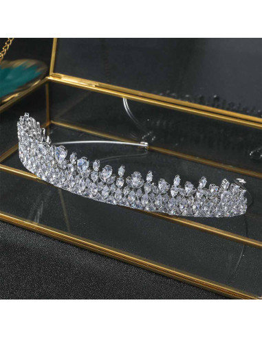 Tiara eleganta Snowdrops, model ingust cu cristale si flori