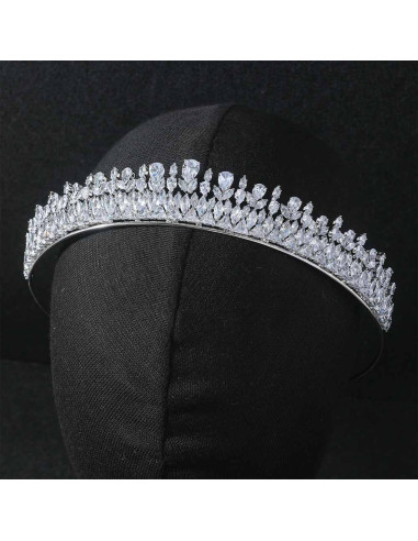 Tiara eleganta Snowdrops, model ingust cu cristale si flori