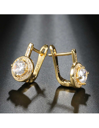 Cercei de mireasa eleganti, model rotund cu piciorus, zirconii si cristal mare