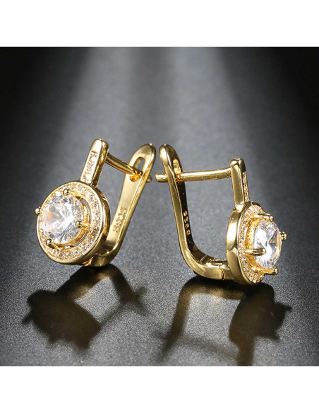 Cercei de mireasa eleganti, model rotund cu piciorus, zirconii si cristal mare