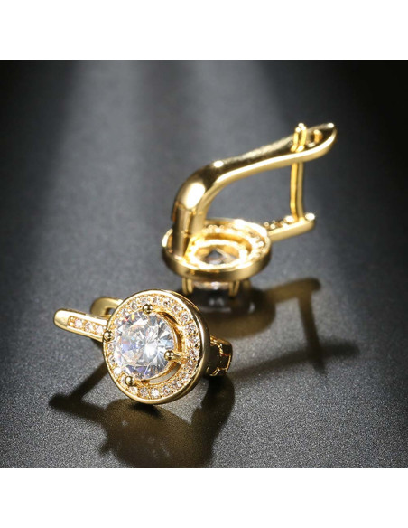 Cercei de mireasa eleganti, model rotund cu piciorus, zirconii si cristal mare