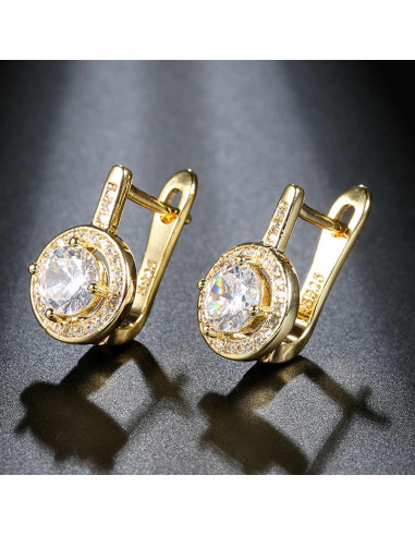 Cercei de mireasa eleganti, model rotund cu piciorus, zirconii si cristal mare