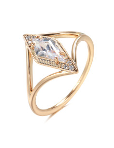 Inel elegant, cristal romboidal de zirconie cubica si bordura de cristale