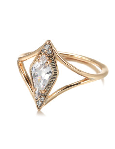 Inel elegant, cristal romboidal de zirconie cubica si bordura de cristale 2