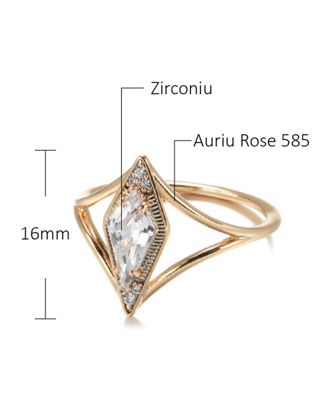 Inel elegant, cristal romboidal de zirconie cubica si bordura de cristale