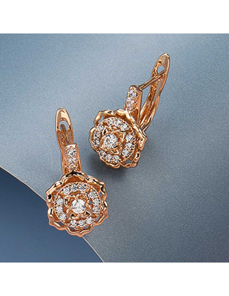 Cercei eleganti, model cu trandafiri si zirconii cubice