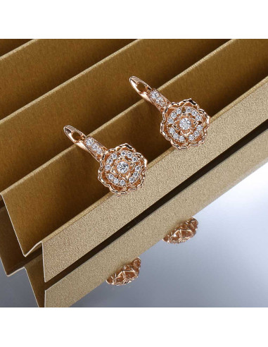 Cercei eleganti, model cu trandafiri si zirconii cubice