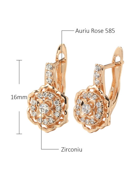 Cercei eleganti, model cu trandafiri si zirconii cubice