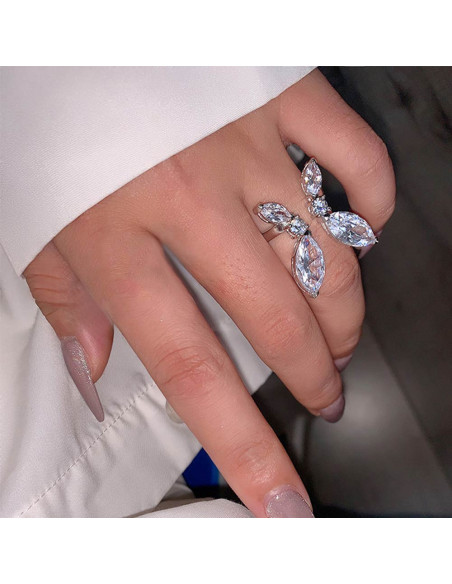 Inel elegant, model deschis, fluture cu aripi de zirconie cubica