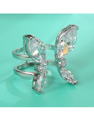 Inel elegant, model deschis, fluture cu aripi de zirconie cubica