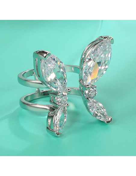 Inel elegant, model deschis, fluture cu aripi de zirconie cubica