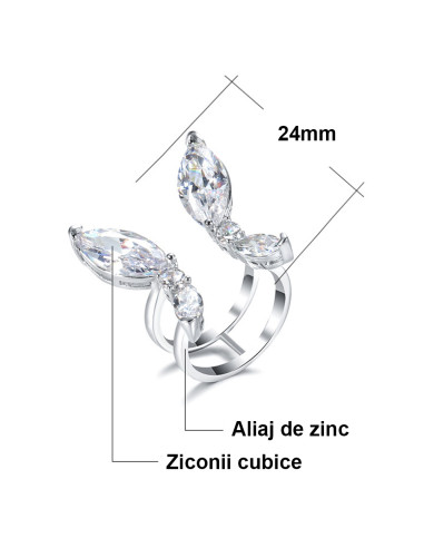 Inel elegant, model deschis, fluture cu aripi de zirconie cubica