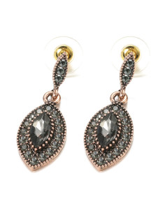 Cercei eleganti vintage, model cat-eye cu cristale fumurii
