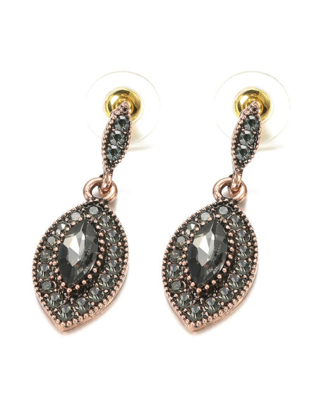 Cercei eleganti vintage, model cat-eye cu cristale fumurii