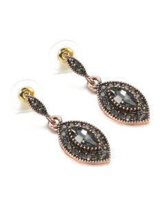 Cercei eleganti vintage, model cat-eye cu cristale fumurii 2