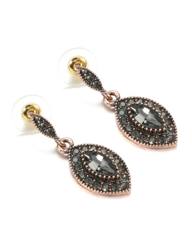 Cercei eleganti vintage, model cat-eye cu cristale fumurii