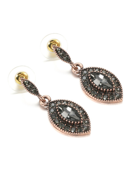 Cercei eleganti vintage, model cat-eye cu cristale fumurii