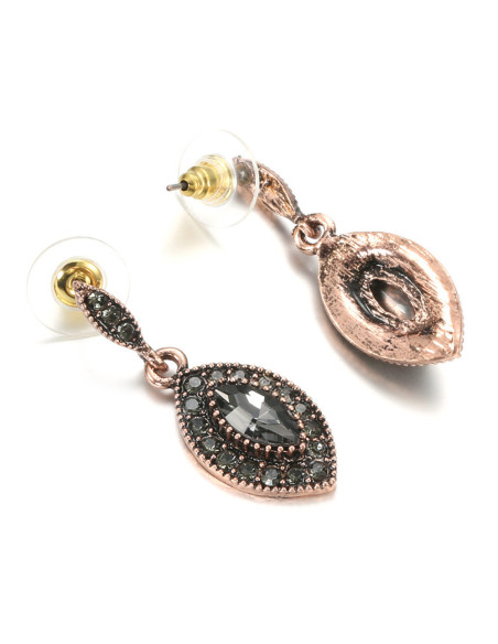 Cercei eleganti vintage, model cat-eye cu cristale fumurii