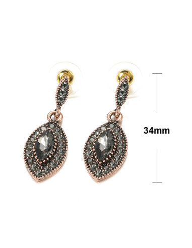 Cercei eleganti vintage, model cat-eye cu cristale fumurii
