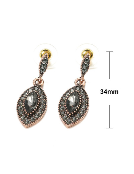 Cercei eleganti vintage, model cat-eye cu cristale fumurii