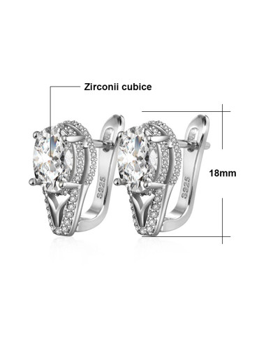 Cercei de mireasa eleganti, model alungit, cu cristal oval de zirconie cubice