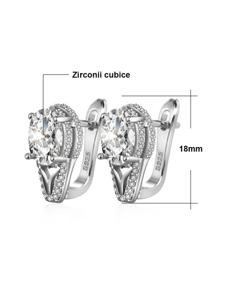 Cercei de mireasa eleganti, model alungit, cu cristal oval de zirconie cubice