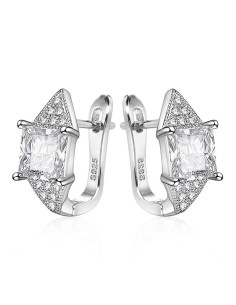 Cercei de mireasa eleganti, model romboidal, cu cristale patrate de zirconie cubice