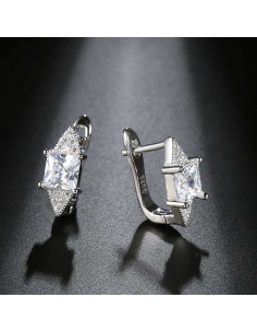 Cercei de mireasa eleganti, model romboidal, cu cristale patrate de zirconie cubice 2