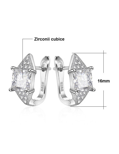Cercei de mireasa eleganti, model romboidal, cu cristale patrate de zirconie cubice