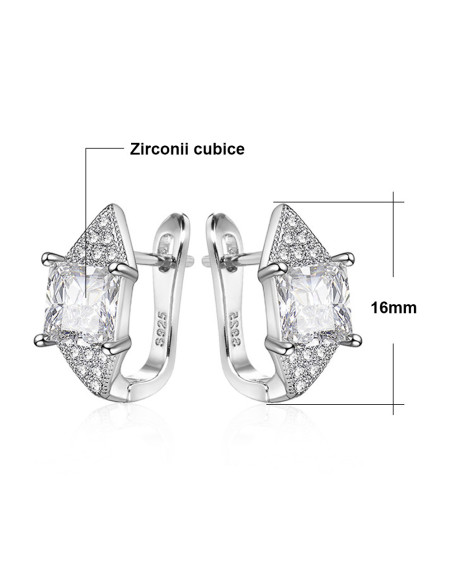 Cercei de mireasa eleganti, model romboidal, cu cristale patrate de zirconie cubice