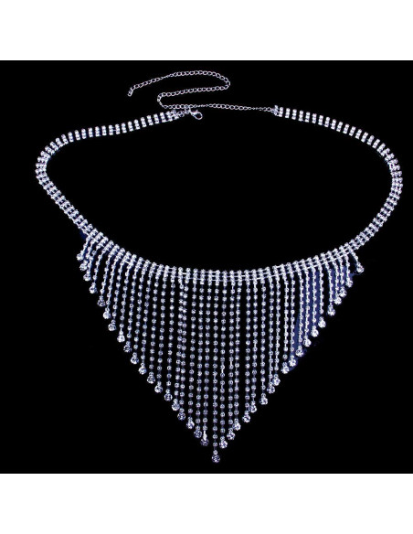 Set de lanturi elegante pentru piept si talie, cu franjuri, din siruri de cristale in suport metalic
