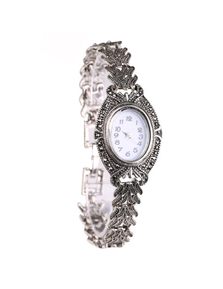 Ceas de mana de dama vintage, bratara model impletit, cadran oval si hematite