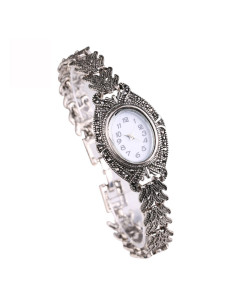 Ceas de mana de dama vintage, bratara model impletit, cadran oval si hematite 2